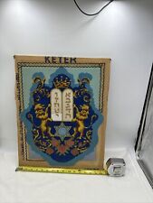 Vintage Needlepoint Jewish Star Judaica Lions Hebrew Israel 10 Commandments picture