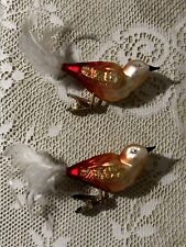 Vintage Mercury Glass Clip-On Bird Ornaments w/ Feathers Set of 2 Nice picture