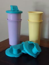 NEW VINTAGE TUPPERWARE 4 BELL TUMBLERS 10 1/2 OZ + Lids 2874B - 1   NEW picture