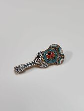 Italian Micro Mosaic Guitar Brooch Lapel Pin Marked ITALY on the Back Vintage picture
