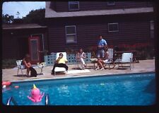 1972 Pool Party Men Women Eating Talking Poolside 70s Vintage 35mm Slide picture