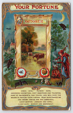 October Halloween Fortune Teller Postcard Horoscope Astrology Black Cat 1910 picture