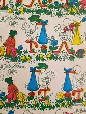 Vintage 70s 80s Baby Shower Groovy Stork Gift Wrap Wrapping Paper USA Ephemera picture