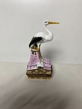 Stork And Baby Limoges Trinket Box Rochard Peint Main France Bird Crane Heron picture
