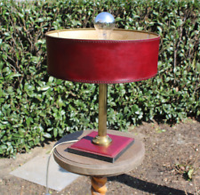 Jacques adnet Leather burgundy dark leather table lamp 60s picture