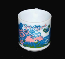 VTG Barney Bear Rabbit Brockway Milk Glass Coffee Mug Love Conquers All 1970's picture