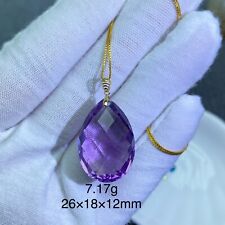 18k Gold Natural Amethyst Pear Cut Gemstone Pendant For Healing 8g picture