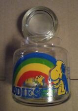 Vtg Peanuts Snoopy & Woodstock 1960s- Goodies Glass Candy Jar with Lid VGC picture
