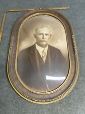 Antique Oblong Bubble Glass Decorative Frame 23” x 15” With Distinguished Man  picture