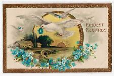 Greetings White Birds Gulls Scenic Flowers Gilded Frame Sun Gel P.U.1914 A268 picture
