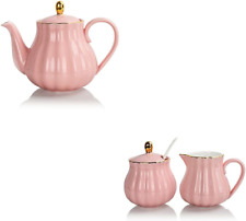 Royal Ceramic Teapot & Sugar and Creamer Set(Pink) picture