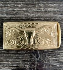 Vintage 1950s Gold Tone Longhorn Bull Steer Hickok Belt Buckle - EUC picture