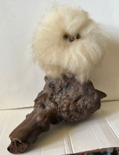 The Wooly Critters  Fuzzy Owl 1970's Decor Burl Wood Base EUC picture