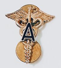 **RARE** WWII US Army Medical Insignia Short Wing Caduceus Pin 10k GF picture