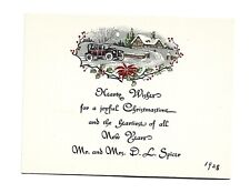 Vtg Christmas Card Centere Homestead Old Car Holly Berries Poinsettia 1920's picture