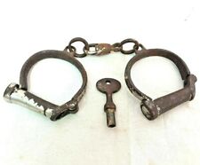 Rare 1900s Old Vintage Antique Iron Nickel Plated Lock Key Handcuffs Collectible picture
