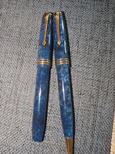 CONWAY STEWART  BLUE MARBLED Fountain  And BALLPOINT PEN WITH GOLD ACCENTS picture
