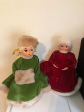 2 Vintage Christmas Mrs Santa Claus & Friend Dolls 13” Dish Soap Bottle 1960's picture