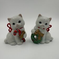 (2) Vtg Homco 5112 & 5120 White Kitty Cat Christmas Figurines - 4