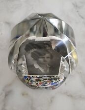 1900s Victorian Era Mourning Photo Encased In Diamondcut Art Crystal Paperweight picture