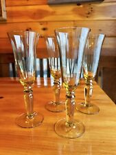 Vintage Amber Yellow Champagne Flutes Glasses Set Of 4 picture