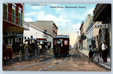 Matamoros Tamaulipas Mexico Postcard Street Scene Trolley Car 1910 Antique picture