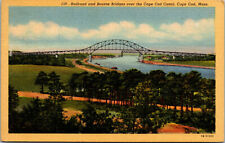 Vtg 1940s Railroad & Bourne Bridges Cape Cod Canal Massachusetts MA Postcard picture