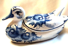 Vintage Handmade Blue and White Duck 5in tall, 8in long picture