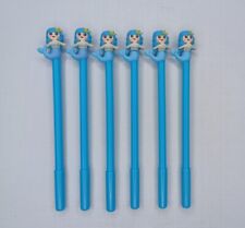 Mermaids Novelty Blue Plastic Pen Lot Of 6 Black Ink Pens Mermaid Tops picture