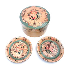 Vintage Lacquered Paper Mache Round box plus 2 Coasters - Made in Occupied Japan picture