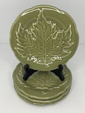 Longaberger Set of 4 Falling Leaves 7” Vitrified Pottery Dessert Plates USA Sage picture