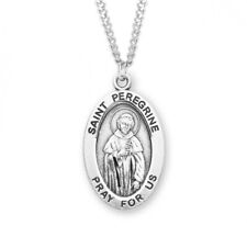 Oval Sterling Silver Tone Medal Pendant Saint Peregrine 1.3inx0.8in Made in USA picture