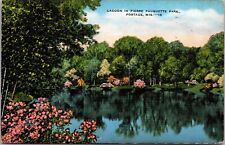 Portage Wisconsin WI View Of Lagoon In Pierre Pauquette Park Vintage Postcard picture