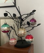 FOUR VINTAGE 1950'S Shiny Brite STRIPES Christmas BALL ORNAMENTS picture