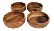 Vintage MCM Acacia Wood Small Bowl Hand Carved Wooden Kitchen Bowls Set of 4 picture
