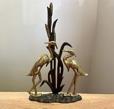 Vtg Brass MCM Heron Crane Birds Figurine Statuette India Home Decor 10 1/2” Tall picture
