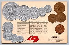 1912 PC EGYPT TO NY embossed coins & flags of Egypt CONTINENTAL CAIRO cancel picture