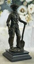 Western Art Man Cowboy Handyman Shovel Marble base Statue figure lost wax Deal picture