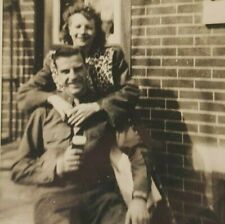 Vintage Philadelphia Row Home Photo WWII Soldier and Woman on Front Stoop 1940s picture