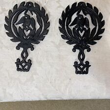 Two Vintage Cast Iron Trivets With Eagle And Hearts picture