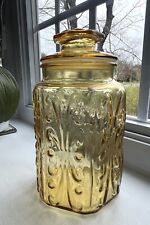 Vintage LE Smith Honey Amber Glass Atterbury Scroll Canister 9” Kitchen Storage picture