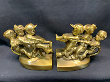 PM CRAFTSMAN PAIR OF BRASS BOOKENDS BOYS IN A TUG OF WAR EXC. COND. picture