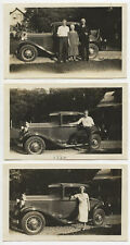 SET OF 3 VINT PHOTOS, 1932 FAMILY POSING W/ CAR - MODEL A FORD? picture