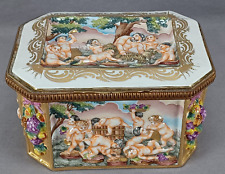 French Capodimonte Style Hand Painted Neoclassical Large Jewelry Casket Box picture