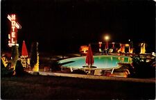 Night Time Scene Hill Top Motel Inviting Swimming Pool Area Postcard Unused UNP picture