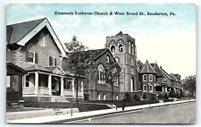 c1910 SOUDERTON PA WEST BROAD STREET EMANUEL LUTHERAN CHURCH POSTCARD P4501 picture