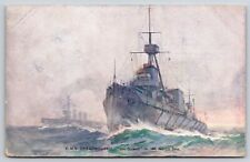 Military~HMS Dreadnought Battleship~On Guard In The North Sea~Vintage Postcard picture