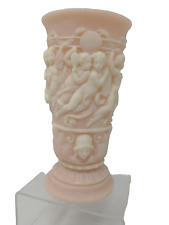 Vintage 1960s Porcelain Incolay Pink Vase Raised Relief Cherubs 6.5” Tall picture