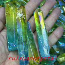 Wholesale 2LB Natural quartz titanium rainbow aura crystal wand point healing picture