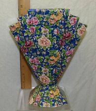 Ceramic Chintz Fan Vase Blue Floral Pink Roses Art Deco Lines 9 5/8